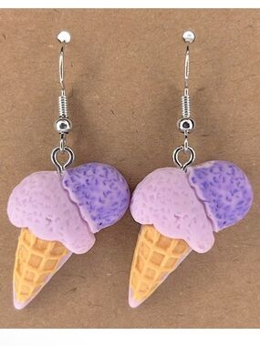 Cute Resin Purple Ice Cream Cone Dangle Earrings Fashion Jewelry